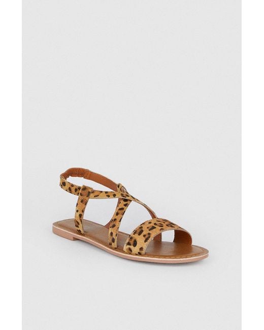 Oasis Natural Leather Cross Over Flat Sandals