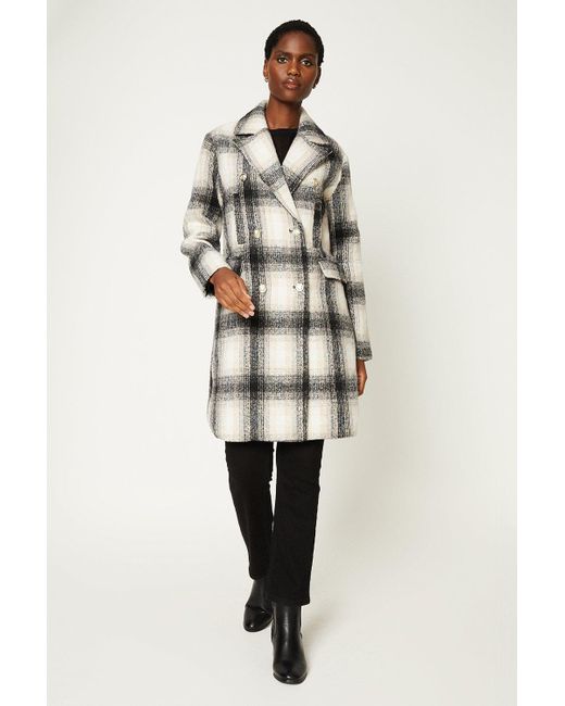 Wallis Double Breasted Check Coat in Natural | Lyst UK