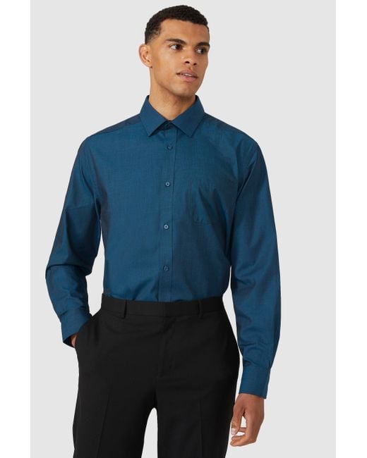 DEBENHAMS Blue Long Sleeve Classic Fit Shirt for men