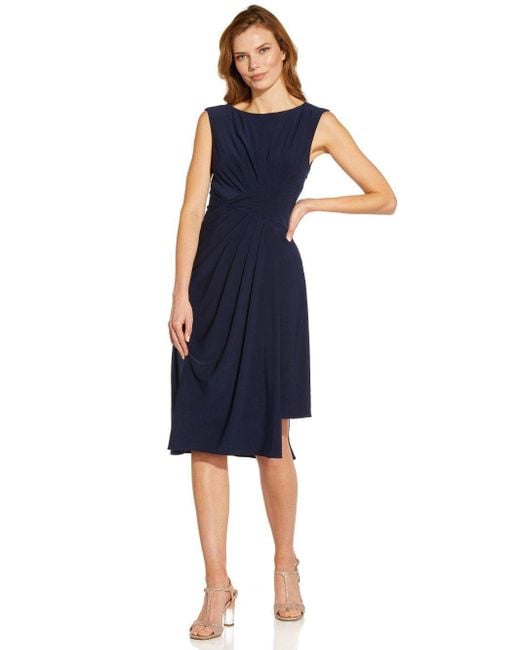 Adrianna Papell Blue Asymmetric Draped Jersey Dress