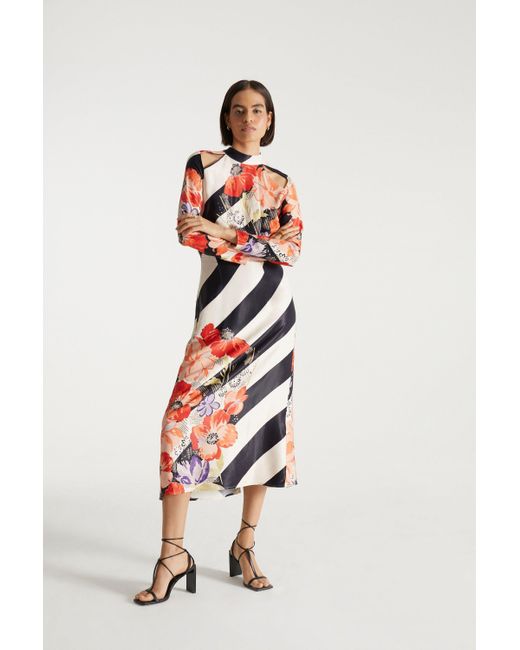 Oasis Red X Print Sisters Stripe Placement Floral Dress