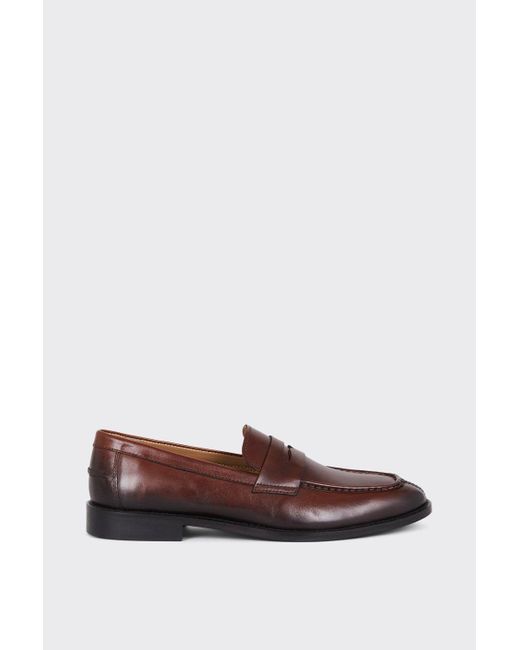 Burton Brown Tan Leather Plain Loafers for men