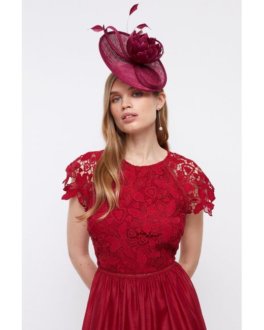 Coast Red Crochet Lace Bodice Woven Skirt Dress