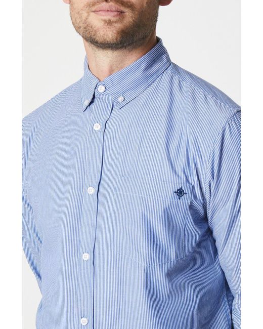 MAINE Blue Classic Ticking Stripe Long Sleeve Shirt for men