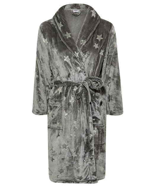 Yours Gray Star Print Shawl Collar Dressing Gown