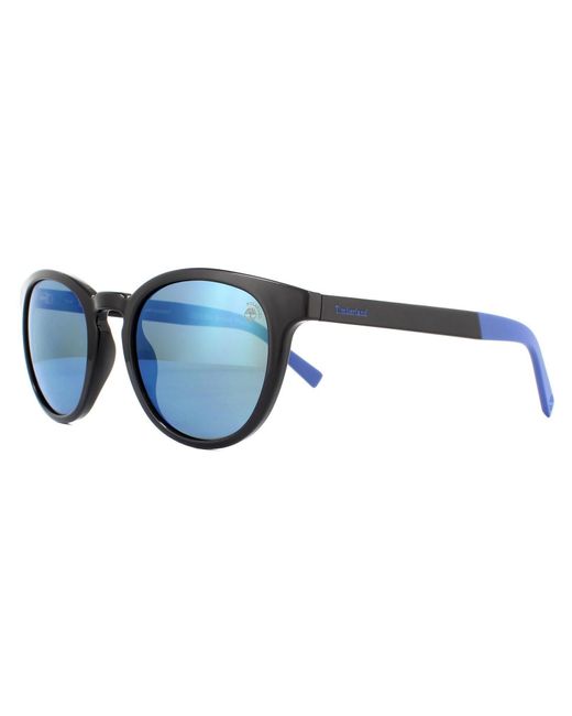 Timberland Brown Round Shiny Black Blue Blue Polarized Sunglasses for men