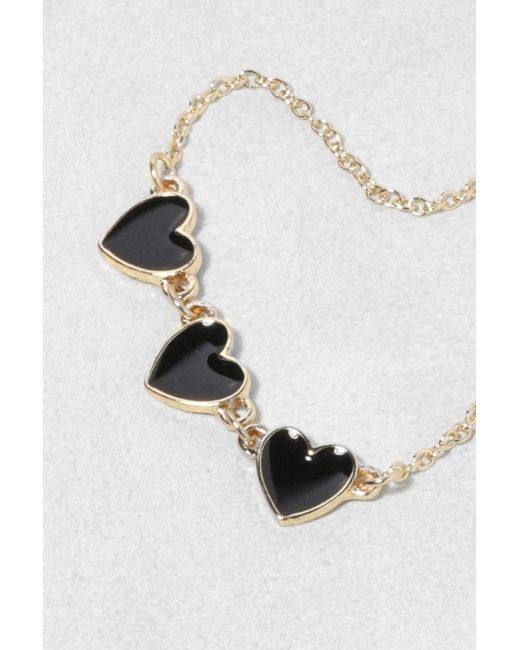 Boohoo White Gold Black Enamel Triple Heart Detail Necklace