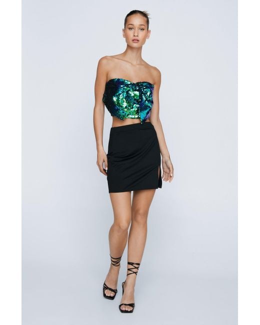 Nasty Gal Green Petite Sequin Bow Detail Tube Top