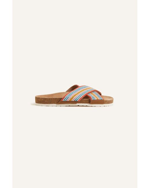 Accessorize Natural Beaded Stripe Cross Strap Footbed Sandals