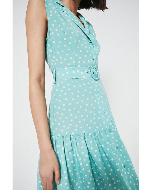 Warehouse Blue Sleeveless Dress With Buttons In Spot