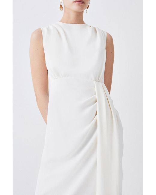 Karen Millen White Petite Cowl Neck Sleeveless Woven Midi Dress