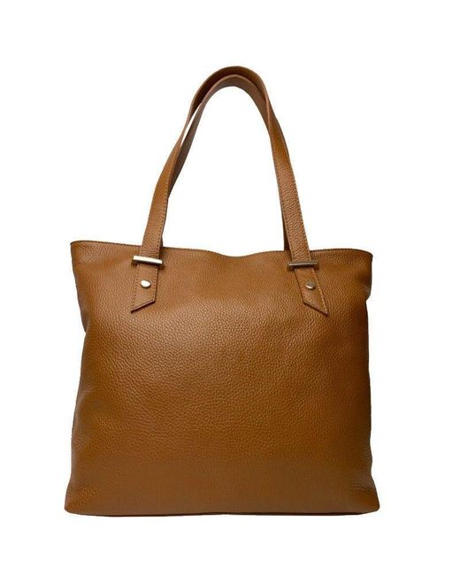 Sostter Brown Camel Silver Trim Leather Tote Bag - Bxryi