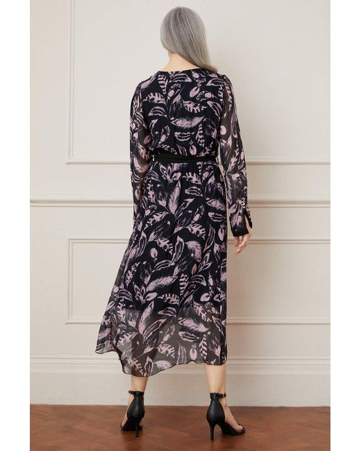 Wallis Natural Silk Mix Feather Print Split Sleeve Wrap Midi Dress
