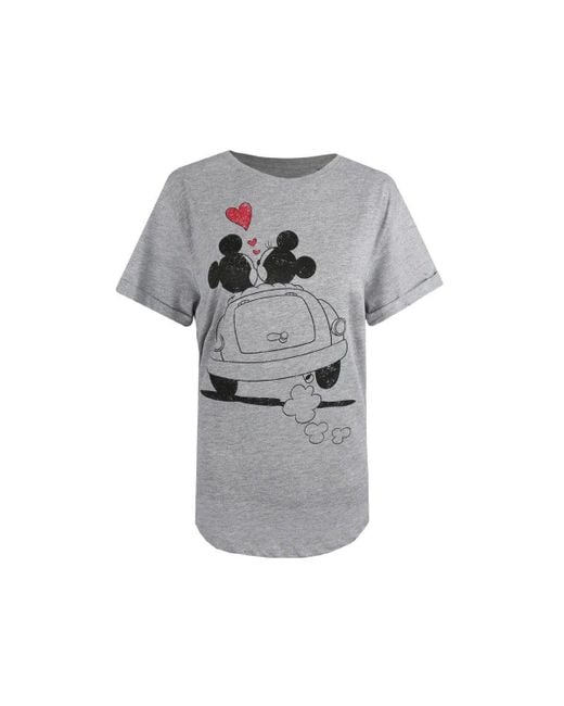 Disney Gray Mickey & Minnie Mouse Hearts Heather T-shirt