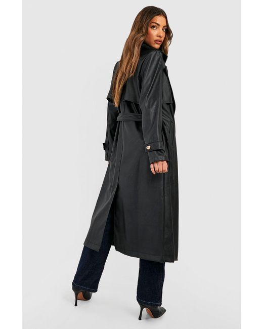 Boohoo Black Faux Leather Trench Coat
