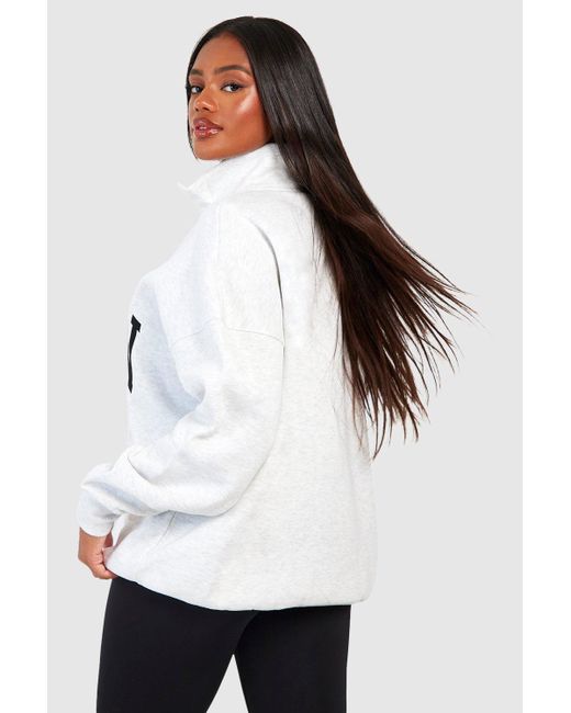 Boohoo White Dsgn Studio Applique Half Zip Oversized Sweatshirt