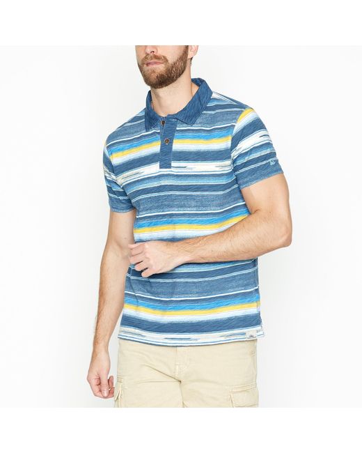 Mantaray Blue Stripe Printed Cotton Polo Shirt for men