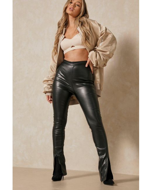 MissPap Natural Leather Look Side Split Skinny Trouser