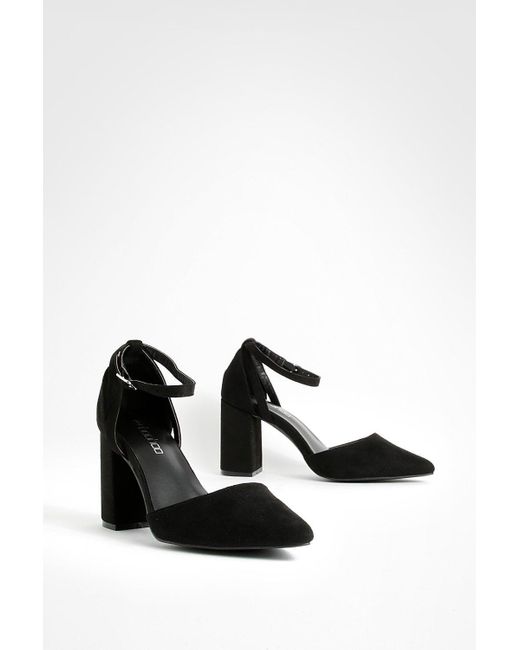 Boohoo Black Pointed Low Block 2 Part Court Shoes