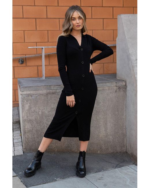 Threadbare Black Curve 'elm' Ribbed Cardigan Style Dress