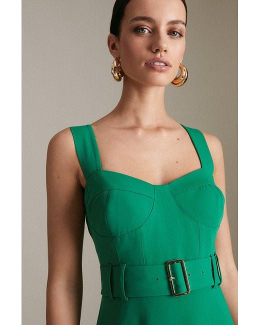 Karen Millen Green Petite Soft Peplum Hem High Low Maxi Dress