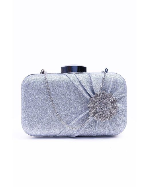 Where's That From Black 'calista' Pleated Box Clutch Bag With Diamante Brooch