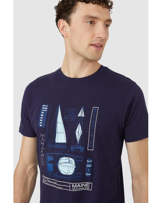 MAINE Blue Catamaran Tech Crew Neck T-shirt for men