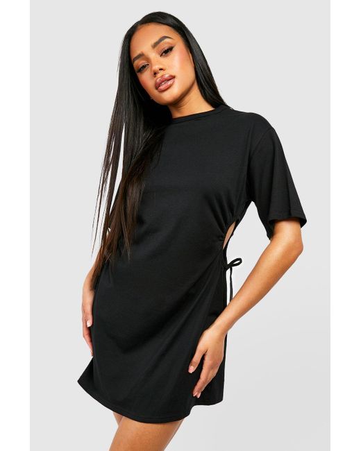 Boohoo Black Cotton Cut Out T-shirt Mini Dress