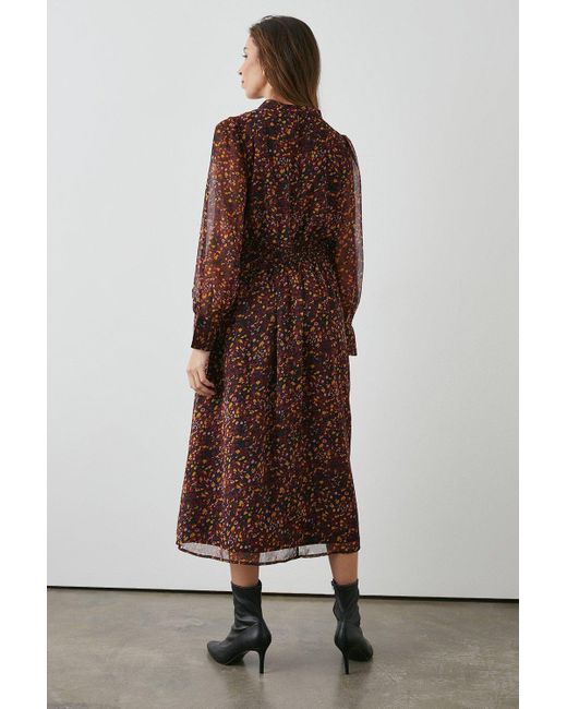 PRINCIPLES Brown Abstract Floral Keyhole Dress