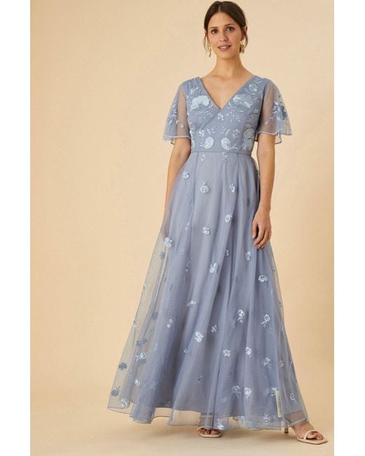 Monsoon Blue 'bree' Embroidered Maxi Dress