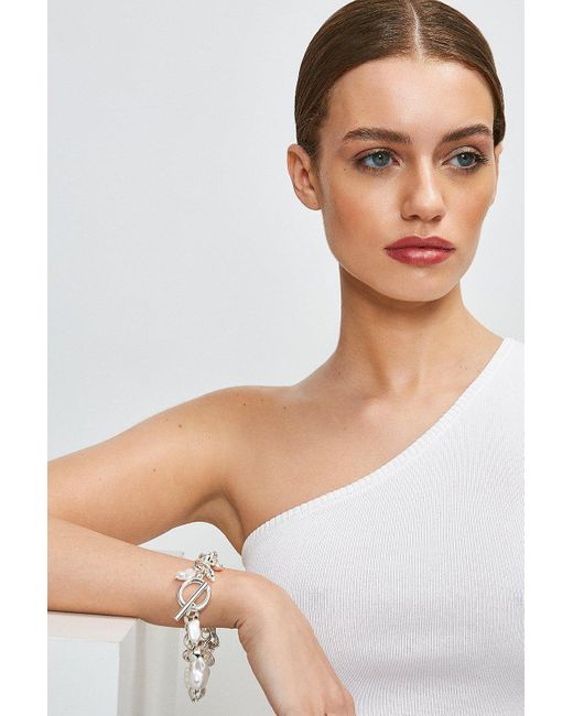 Karen Millen White Silver Plated Gem Charm Bracelet