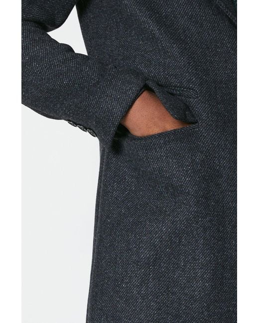 Burton Blue Wool Textured 3 Button Overcoat for men