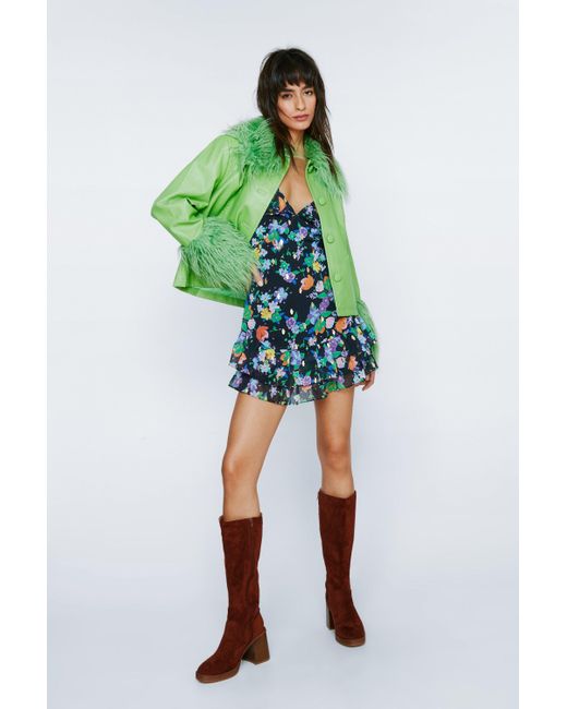 Nasty Gal Green Faux Leather Platform Knee High Boots