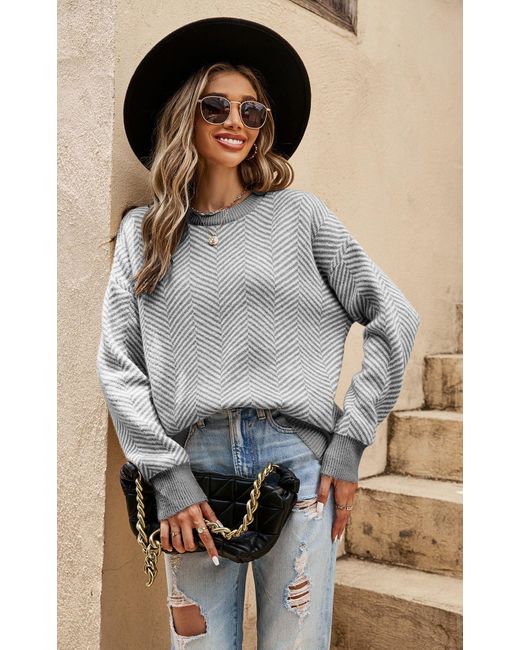 FS Collection Gray Chic Geometric Intarsia Knit Jumper Top In Grey