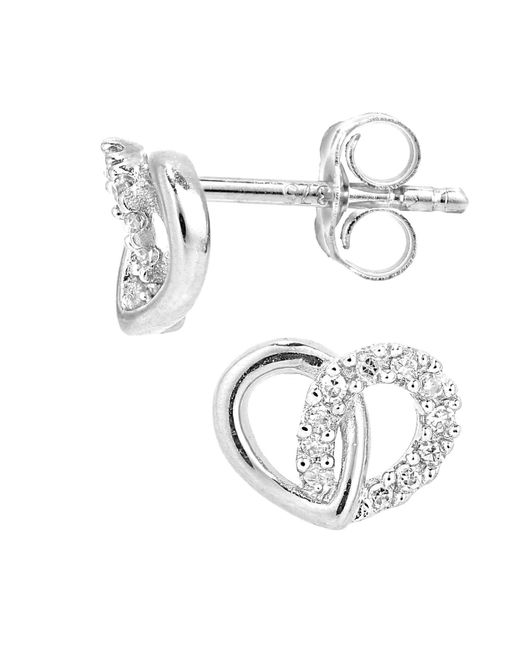 Jewelco London Metallic 9ct White Gold Round 7pts Diamond Heart Stud Earrings - Pe0axl5598w