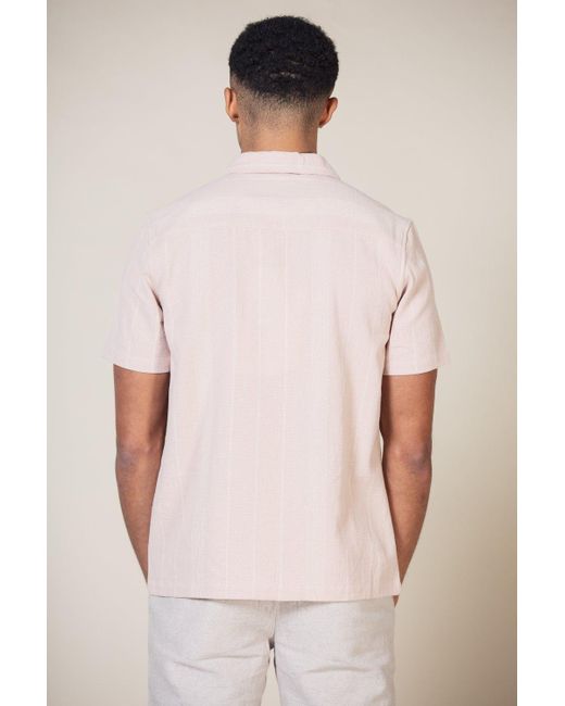 Nordam Pink Cotton Short Sleeve Button-up Striped Shirt for men