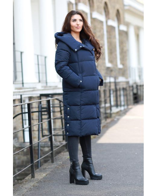 Double Second Blue Navy Long Lux Wrap Puffer Coat