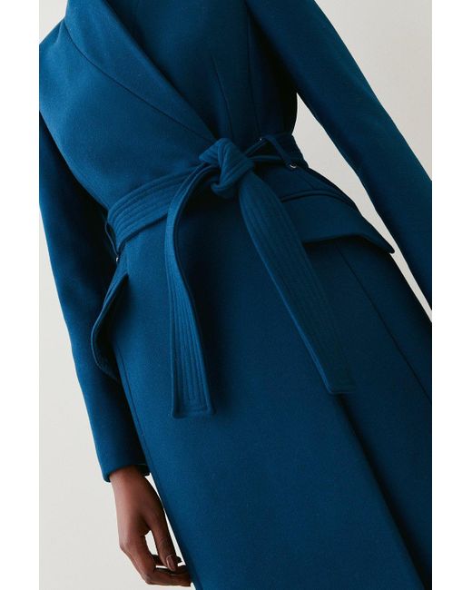 Karen Millen Blue Italian Virgin Wool Investment Notch Neck Coat