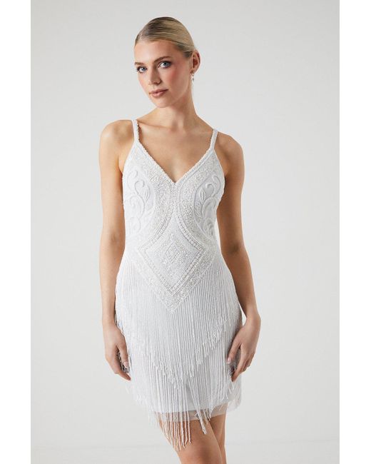 Coast White Premium Fringe And Beadwork Strappy Bridal Mini Dress