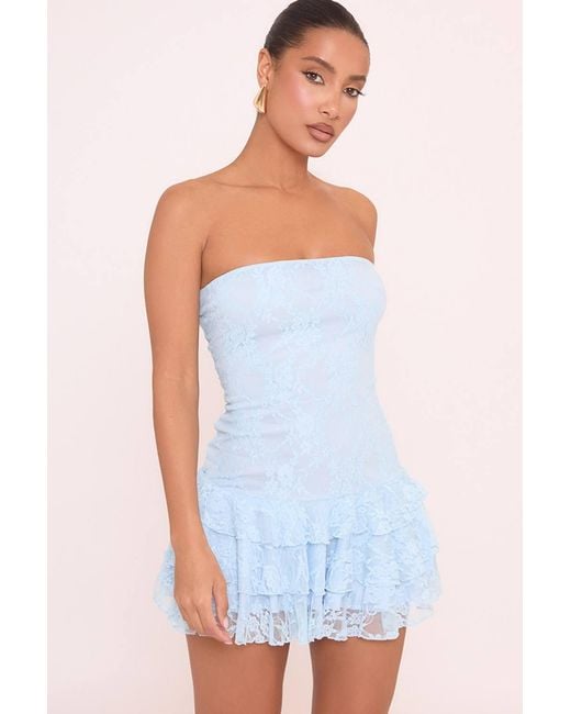 EGO White Sleeveless Frill Trim Lace Mini Dress