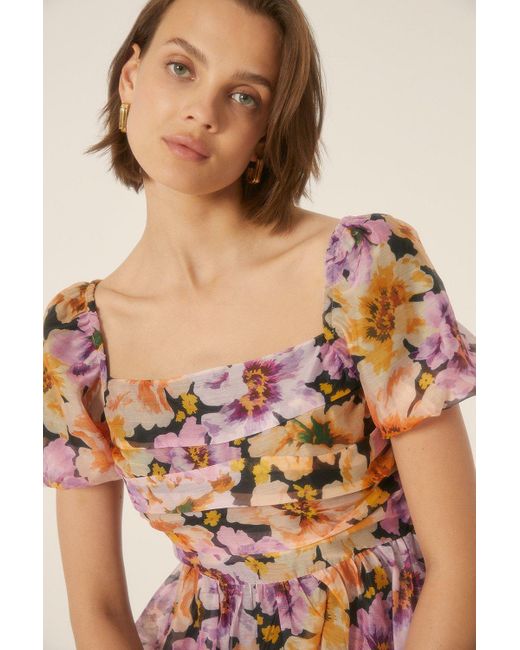 Oasis Natural Floribunda Floral Organza Ruched Mini Dress