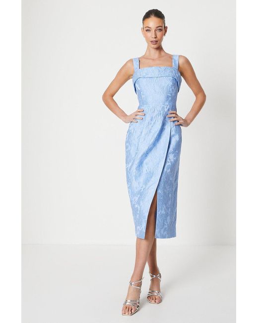Coast Blue Fold Detail Wrap Skirt Jacquard Dress
