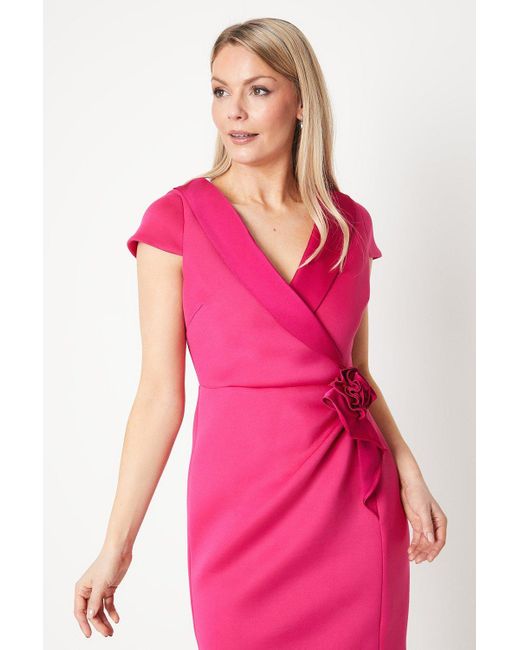 Wallis Pink Occasion Scuba Corsage Midi Dress
