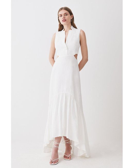 Karen Millen White Tall Linen Cut Away Midi Dress