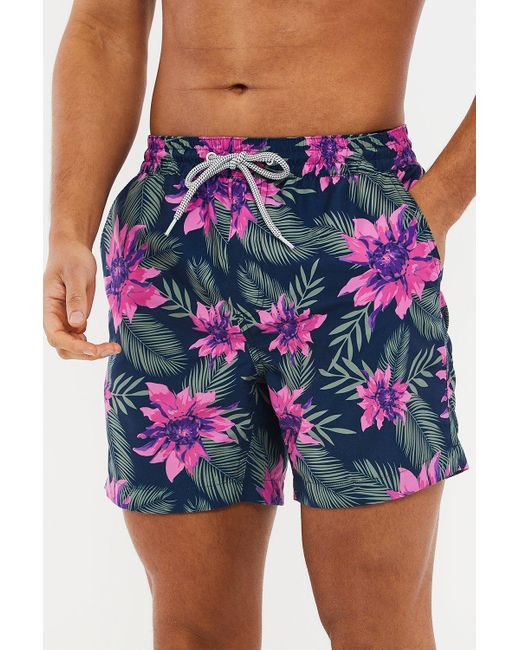 Threadbare Blue 'katana' Floral Print Swim Shorts for men