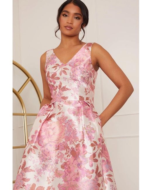 Chi Chi London Pink Sleeveless Floral Printed Dress