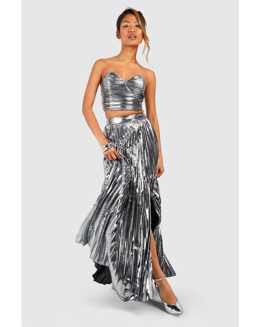Pleated thigh split maxi dress top