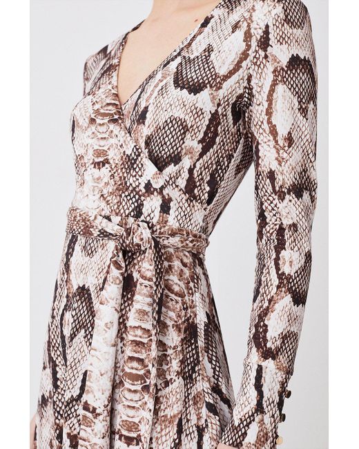 Karen Millen White Petite Snake Print Wrap Jersey Midi Dress