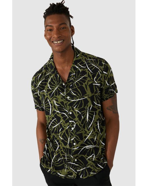 Red Herring Green Ss Tropical Leaf Print Shirt for men