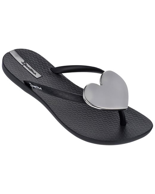 Ipanema Wave Heart Flip Flops In Black Silver 82120 Women's Flip Flops / Sandals (shoes) In Black